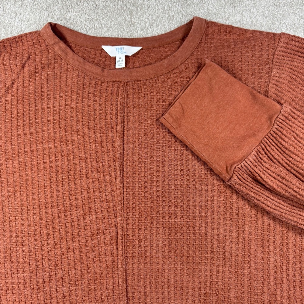 Time and Tru Womens XL Rust Brown Waffle Knit Thermal Pullover Top TT33100080169